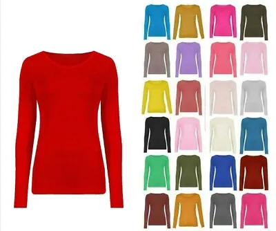 Buy Ladies Plain Tshirt Womans Long Sleeve Scoop Neck T Shirt Top Plus Size Uk 8-26 • 4.99£