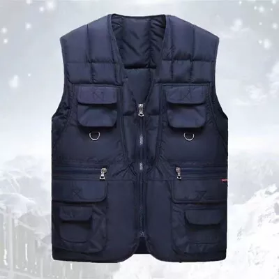Buy Mens Autumn Winter Padded Warm Vest Fishing Gilet Jacket Multi Pockets Waistcoat • 10.95£