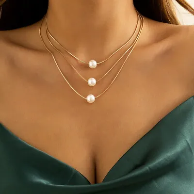 Buy Fashion Multi-layer Pearl Chain Pendant Necklace Choker Charm Women Jewellery • 1.82£