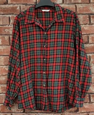 Buy St Michael M&S Red Green Tartan Check 100%Cotton Shirt Size UK 14 Bust 36 Inches • 12.99£