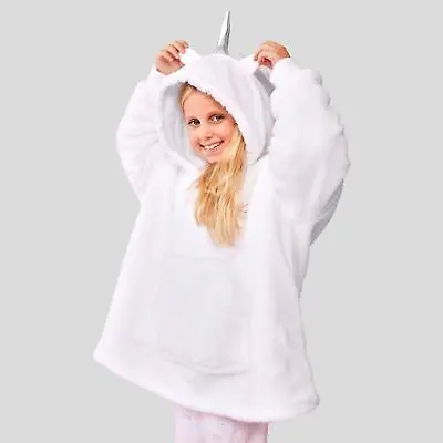 Buy Dreamscene Unicorn Hoodie Blanket Oversized Kids Ultra Plush Soft Sherpa - White • 8.99£