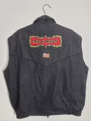 Buy WRANGLER Men Black Denim Waistcoat Jacket Zip Closure Embroidery Patches Size L • 9.99£