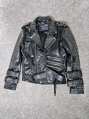Buy KILLSTAR Leather Jacket SMALL Mens BLACK Studded Moto Biker Size S • 200£
