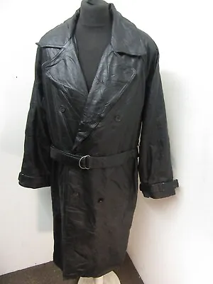 Buy Vintage Long Black Goth Leather Trench Coat Jacket Size M+ 80's Global Identity • 69£
