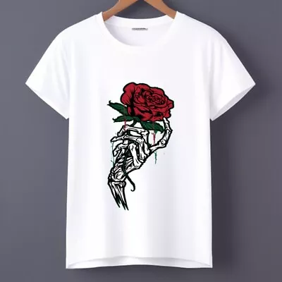 Buy A Sugar Skull With Flowers Day Of The Dead Mens Cotton T-Shirt Tee Top • 15.99£