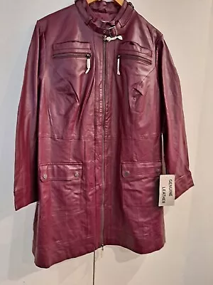 Buy Jessica London  Ladies Mid Length Zip Rare Purplish/Berry Leather Coat SZ 18 NWT • 103.95£