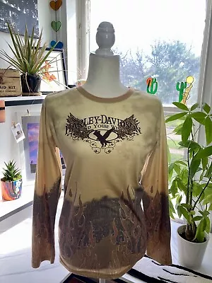 Buy Y2K 2007 Beartooth Harley-Davidson All Over Print Long Sleeve Shirt Women's S/M • 28.35£