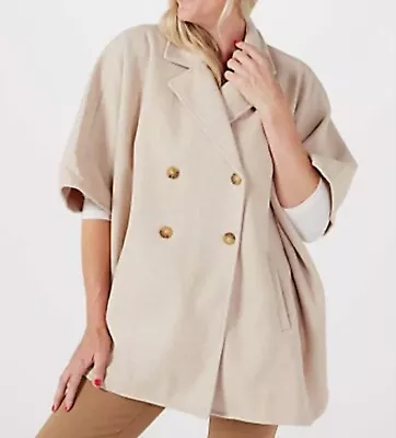Buy MarlaWynne Double Breasted Cape Coat Jacket Light Oatmeal Small NWOT • 10£