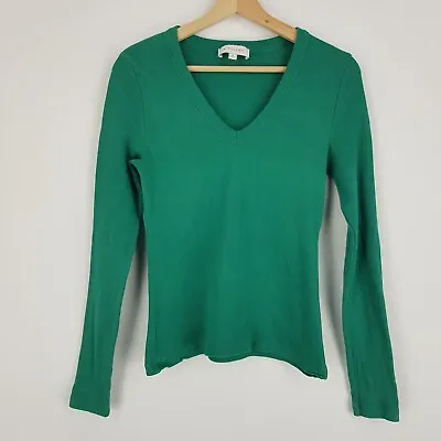 Buy Witchery Womens Size M 12 Green Ribbed Long Sleeve Stretch V-Neck Top • 15.49£