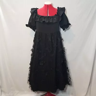 Buy Black Butterfly Lace Dress Puffy Sleeves Mesh Ruffle Romantic Party Gothic • 33.75£