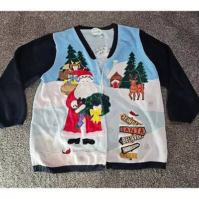 Buy Vintage Womens Christmas Sweater Cardigan Quacker Factory USA Santa Holiday * • 14.21£