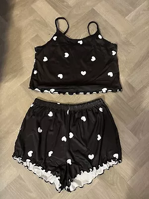 Buy Cute Black With Hearts ❤️ Shorts Pj Set • 6£