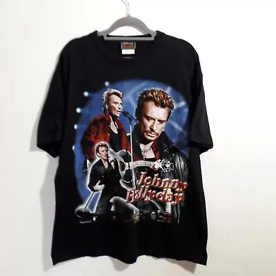 Buy Johnny Hallyday 2001 T-Shirt Black Short Sleeve Mens XL DOUBLE SIDED • 29.99£