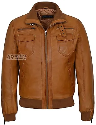 Buy Mens Bomber Real Leather Jacket TORNADO VINTAGE Washed Fitted Style Biker Jacket • 41.65£