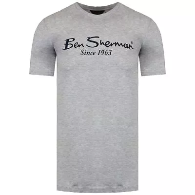 Buy Ben Sherman Script Logo Short Sleeve Crew Neck Grey Mens T-Shirt 0062108L • 11.99£