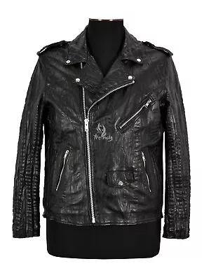 Buy Men's Brando Leather Jacket Black Napa Croc Print Classic Biker Jacket • 140£