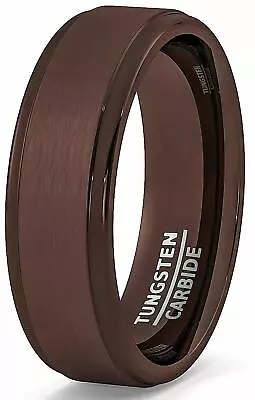 Buy Mens Jewelry Tungsten Ring Rare Brown Step Edge Wedding Band Engagement Gift • 146.17£