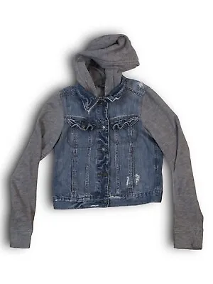 Buy Kids Boys Hollister Light Blue Denim Jean Gray Sweatshirt Hoodie Jacket Size XS • 8.04£