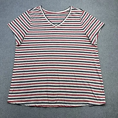 Buy Lucky Brand T Shirt Womens 2X Red Blue Striped V Neck Classic Lightweight • 11.47£