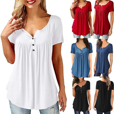 Buy Women Summer V Neck Tunic Top Lady Casual Short Sleeve Loose Blouse T-Shirt Plus • 8.98£