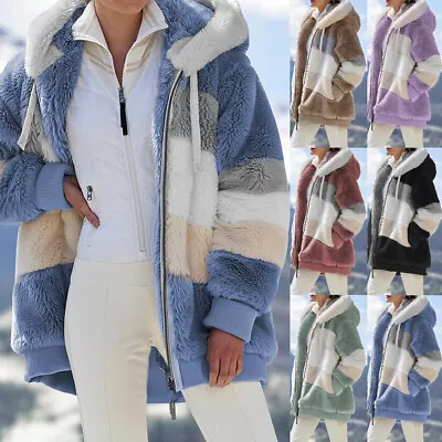 Buy Womens Casual Teddy Bear Fluffy Coats Hooded Fleece Fur Jacket Outwear PLUS SIZE • 11.92£