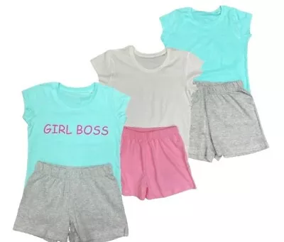 Buy 3 X Girls Pyjama Sets Kids Pjs Girls Summer T Shirt + Shorts Girls Sun Outfits • 6.95£