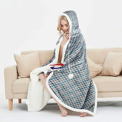 Buy Check Design Super Soft Warm Sherpa Fleece Wearable Hooded Blanket Throw Hoodie • 14.99£