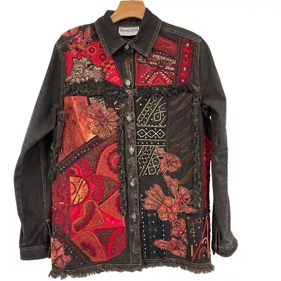 Buy Chico's 1 Embellished Denim Jean Jacket Black Sequin Women's Size Medium Vintage • 33.77£