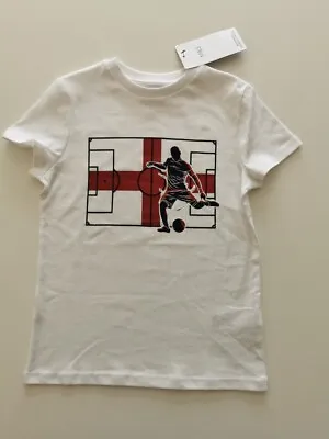 Buy M&S Kids Pure Cotton England Flag Football T-shirt, White • 4.49£