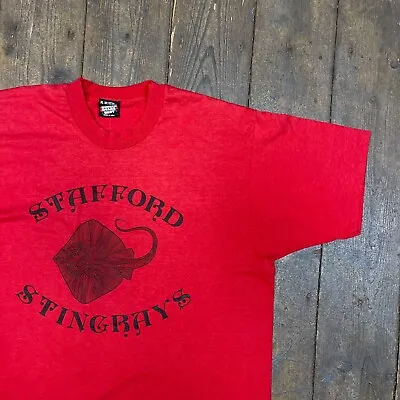 Buy Vintage T-Shirt Graphic Stafford Stingrays Short Sleeve USA Tee, Red, Mens XL • 15£