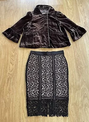 Buy Gothic Size 10 12 Velvet 3/4 Sleeved Jacket & Sexy Black Lace Pencil Skirt 12 • 16.99£