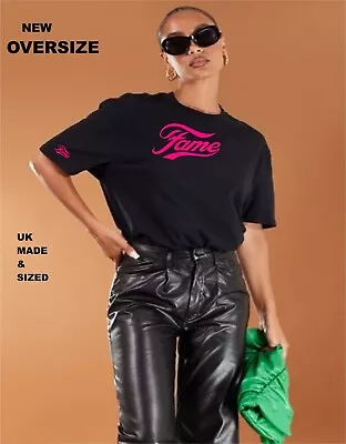 Buy Fame Oversize Black T Crew Neck Fancy Dress Party  UK Made & Sizes XS TO 5X • 9.99£