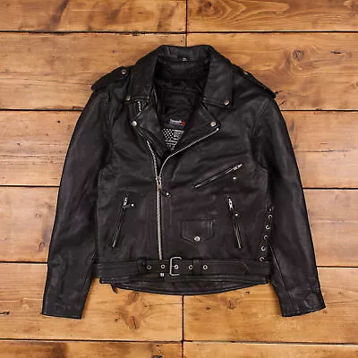 Buy Vintage Dream Apparel Leather Jacket L Biker Black Zip Snap • 62.99£