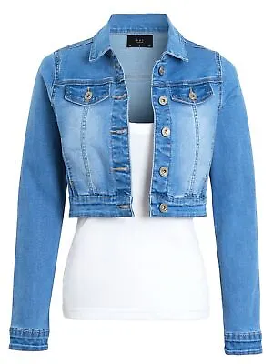 Buy Womens Size 14 12 10 8 6 Stretch Fitted Denim Jacket Jean Crop Jackets Indigo • 26.95£