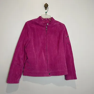 Buy I.E. Relaxed Womens Hot Pink Suede Jacket Leather Bomber Coat Zip Up Medium • 11.34£