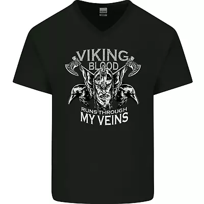 Buy Viking Blood Odin Valhalla Norse Mythology Mens V-Neck Cotton T-Shirt • 8.99£