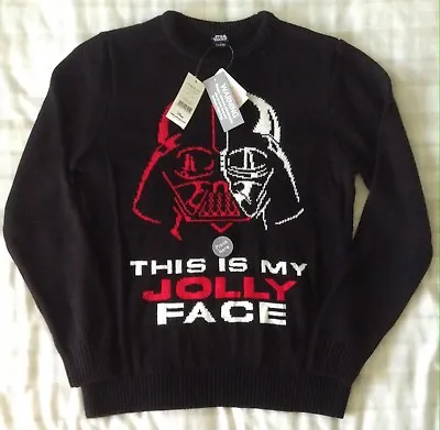 Buy Mens Star Wars Darth Vader 'Jolly Face' Knitted Christmas 🎄 Jumper ~ Large/L • 24.99£