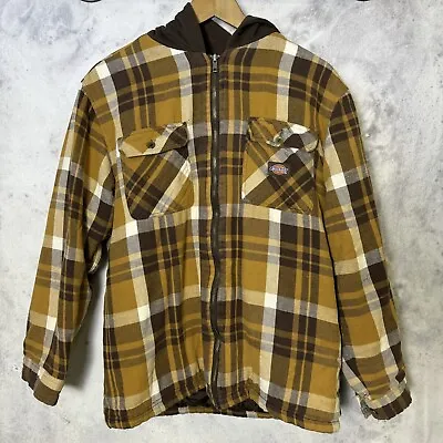 Buy Dickies Flannel Hoodie Jacket Youth XL Brown Yellow Full Zip Plaid Quilted Lined • 13.78£