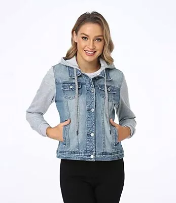 Buy Dilgul Women' S Hooded Denim Jacket Fashion Long Sleeve Jeans Jacket • 45.95£