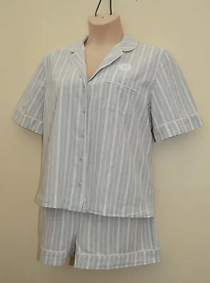 Buy New M&S Body Cool Comfort Striped Pure Cotton Grey Shorts Pyjamas Sz UK 12 14 18 • 19.99£