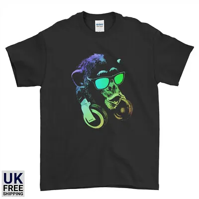 Buy Funny Neon DJ Monkey With Headphones Sun Glass Swag Mens Women Kids T-shirt • 10.99£