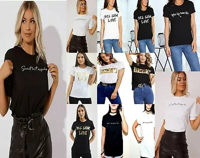 Buy Women Celebrity Designer Inspired Casual Loose Top Ladies T-Shirt Slogan Stripes • 6.99£