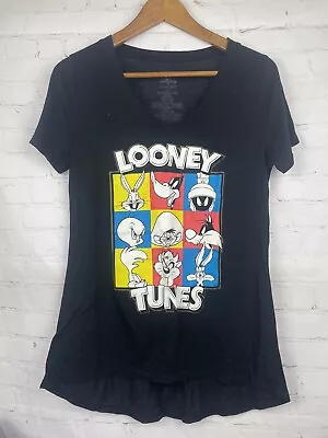 Buy Looney Tunes Women’s Black V-neck Short Sleeve T Shirt Size M • 7.56£