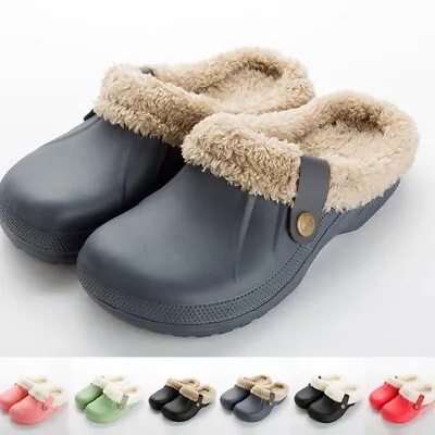 Buy Women Men Waterproof Slippers Furry Lined Clogs Winter Warm Garden Shoes Mules ~ • 8.79£