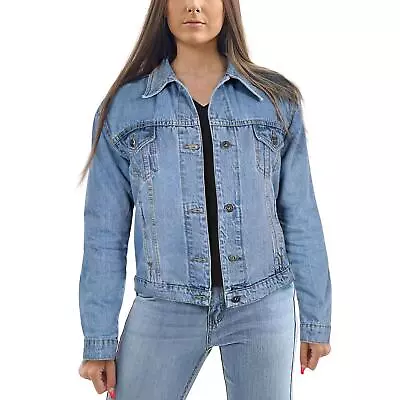 Buy Ladies Women Denim Jacket Blue Oversized Urban Streetwear Jeans Long Sleeve • 24.99£