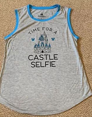 Buy Disney Parks Castle Selfie Sparkle T-Shirt Tank Gray Blue Sleeveless • 8.50£