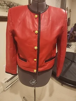 Buy Vintage 80's Evan Davies Red & Black Leather Jacket Coat • 53.08£