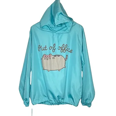 Buy PUSHEEN The Cat Windbreaker Pullover Hoodie Jacket Turquoise  Out Of Office • 11.34£