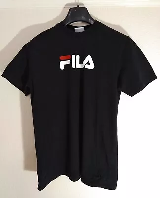 Buy VGC Fila SS T Shirt Small S Black 100% Cotton Graphic Logo Designer Free Postage • 5.95£