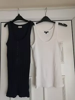 Buy 2  Sleeveless Cotton Tops. White Papaya & Navy Blue New Look. Size 8-10 • 7£